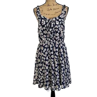 LC Lauren Conrad Disney Womens Sz L Dress Fit & Flare Blue Teapot Print Strappy • $22.38