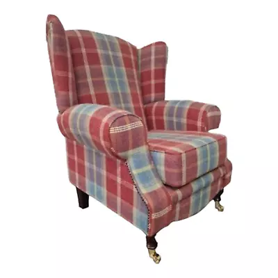 Accent Wing Back Fireside Queen Anne Chair - Balmoral Ruby Tartan Fabric • £479