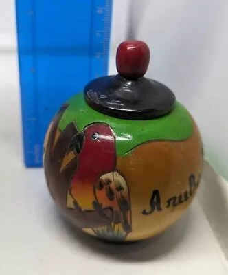 Tropical Birds Wooden Trinket Jar Box Set Toucan Parrots Lidded Vintage Aruba • $25