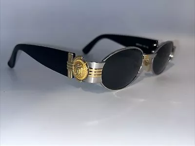 Versace Mod S72 Col 15L Sunglasses Gold Round Medusa Black Vintage 1990s 90s • $188.88