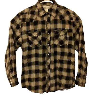 Wrangler Wrancher Pearl Snap Flannel Shirt Mens L LArge Gray Plaid Western • $13.99