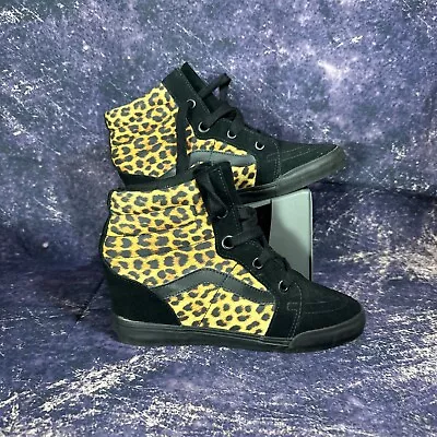 Vans Shoes Womens 8.5 Uk  Hidden Wedge Hi Black Brown Leopard Lifestyle Sneakers • £23