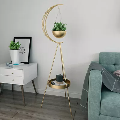 2 Tier Gold Metal Tall Plant Stand Flower Pot Display Shelf Rack Holder Garden • $31