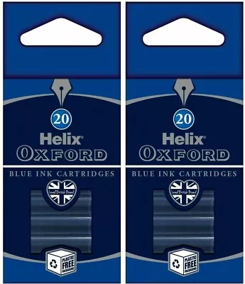 New Helix Oxford (219820) Universal Blue Ink Cartridges 2 X Box Of 20 = 40 • £3.99