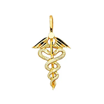 Precious Stars 14k Yellow Gold Winged Caduceus Medical Symbol Pendant • $76