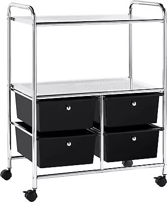 Rolling Storage Cart With 4 Drawers 2 Shelves Plastic Trolley On Wheels Black • $48.79