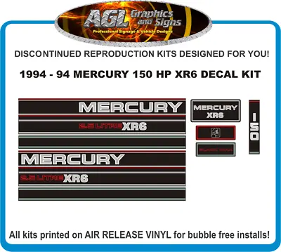 1994 1995 MERCURY 150 Hp XR6  2.5 Litre Outboard Decals Reproduction • $61.56