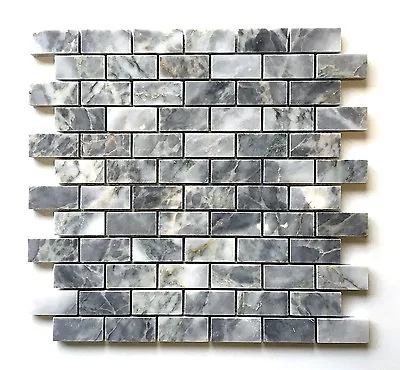 Gray Blue 1X2 Polished Marble Mosaic Tile Wall Backsplash Floor Kitchen Bath • $16.99