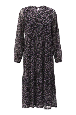 $70 • Buy Pull And Bear Floral Long Sleeve A-Line Midi Dress Size M