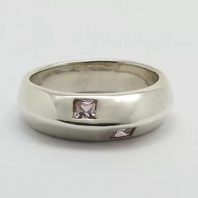 Sterling Silver Princess Cut Pink Cz October Birthstone UFO Band Ring  • $46.55