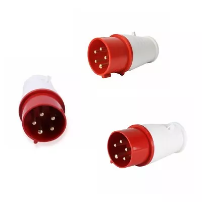 Red 415V 32A Industrial Plug 5 Pin IP44 3 Phase Plug • £7.88