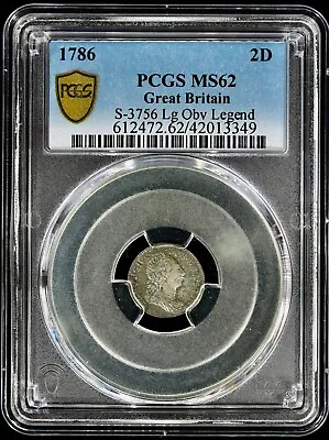 1786 TONED George III Great Britain Silver Maundy 2 Pence 2D PCGS MS 62 S-3756 • $295.95