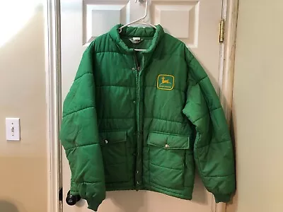 VINTAGE John Deere Green Puffer Jacket Coat Mens XL Swingster • $34.95