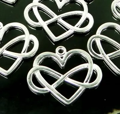 6 Infinity Heart Charms Silver Plated Pendants Polyamory Symbol Sign 22x27mm • $4.50