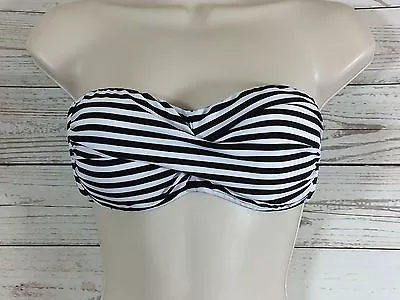 Allen B Schwartz Womens Twisted Bandeau Bikini Top Size 6 Black White Stripe • $10.99