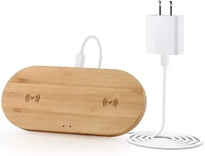 🔥Veelink Dual Wireless Charger Bamboo Double 10W Qi Wireless Charging Pad🔥 • $29.95