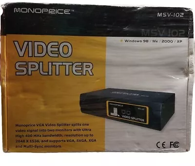 Video Splitter 2-Way SVGA VGA Splitter Amplifier Multiplier 400 MHz Black  3569 • $12.99