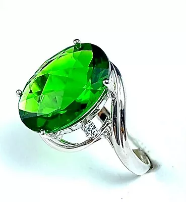 R1081G Classic Mt St Helens Green Helenite 12x1mm OV.4.68Ct Sterling Silver Ring • $55