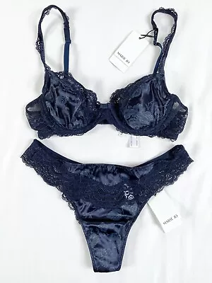 Marie Jo Bra Sylvia Set Size UK 34B Thong UK S Underwired Soft  - Velvet Blue • £40