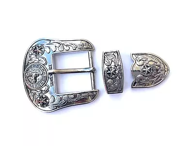 Western Buckle Set 3 Piece Longhorn Cowboy Buckle Star Hebilla Vaquero Toro 1.5 • $24.99