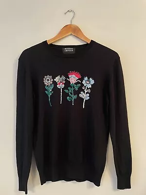 Markus Lupfer Black/Multicolor Floral Sequin 100% Merino Wool Jumper Size M • $56.83