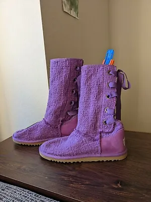 UGG Heriloom Boots Lace Up Ribbon Purple Lilac Shoes Girls Size 4 • $39.99