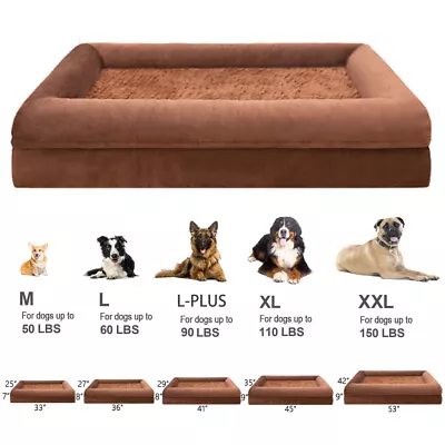 Medium Large X-Large Jumbo Dog Bed Orthopedic Foam 4Side Bolster Brown Pet Sofas • $29.99