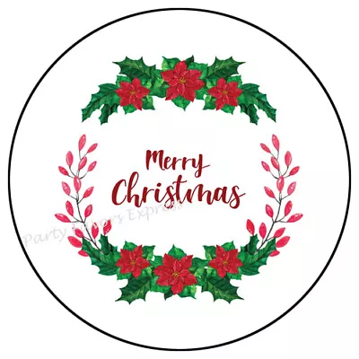 Merry Christmas Poinsettia Envelope Seals Labels Stickers Party Favors • $1.95