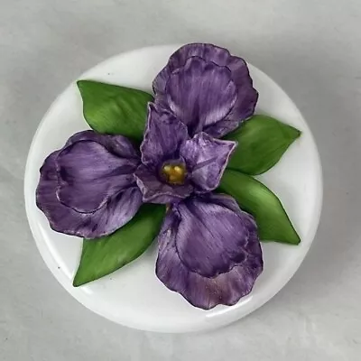 Vtg Lenox Blue Flag Iris Fine Porcelain Trinket Box Country Garden Floral Purple • $25