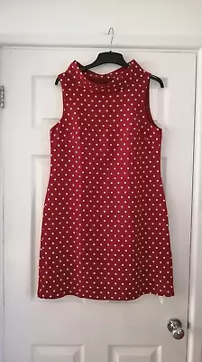 Hobbs Dress Marilyn Anselm Lady Size 12 Heavy Linen Red Polka Dots 60s Vintage • £52.99
