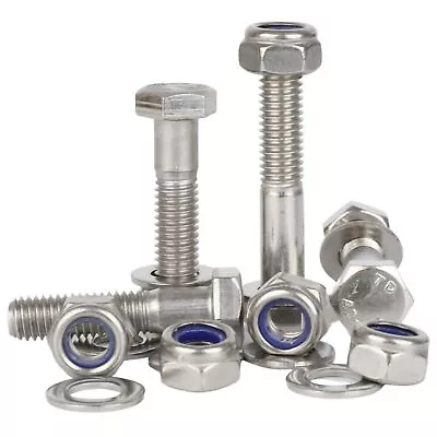 M10 M12 Hex Head Bolts Hexagon Bolt With Nyloc Nuts & Washers A2 Stainless Steel • £113.23