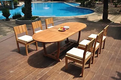 7-Pc Outdoor Teak Dining Set 94  Masc Oval Extension Table 6 Armless Chairs Vera • $3388.84