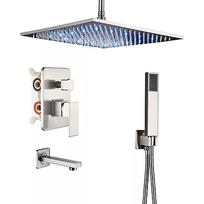 3-way Shower Faucet Set LED Light 16-inch Rainfall Ceiling Shower Head Tub Tap • $132