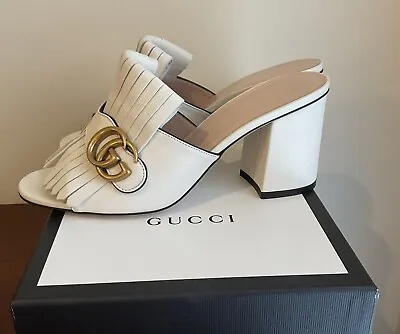 Gucci Mystic White Leather Sandals Block Heel  Size 38 NWB • $599.99