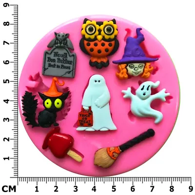 £7.50 • Buy Trick Or Treat Owl Cat Witch Ghost Halloween Silicone Mould By Fairie Blessings