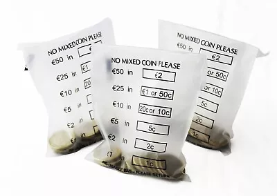 150 Coin Bags - Euro & Cents Plastic Money Bank Bags / Banking Cash Handling Bag • £3.70