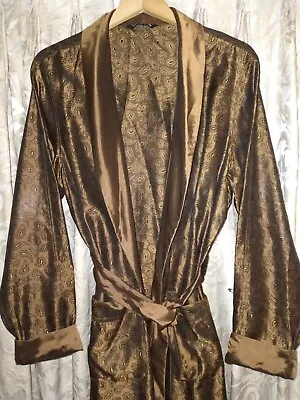 Vtg 50s Satin Hefner Smoking St Michael BRITAIN Label Silk Iricel Paisley Robe M • $104.92