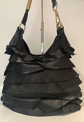$299 • Buy Yves Saint Laurent St. Tropez Ruffle Black Leather Bag (Authentic) Small