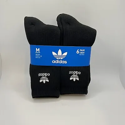 Adidas Crew Socks 6 Pack Black Size Medium Men 5-8 Women 5-10 NEW • $19.99