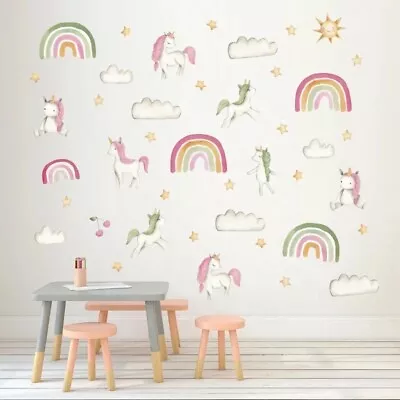 Rainbow Unicorn Clouds Stars Wall Stickers Decals Removable Nursery Kids Room • $7.99