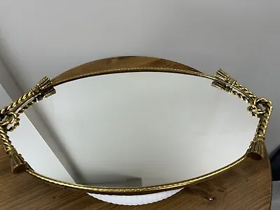 Vintage Oval Mirror Dresser Tray Rope Tassels Gold Tone Stylebuilt Ormolu • $75.95