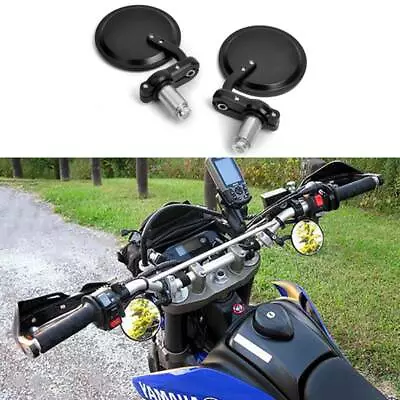 Round Black Handlebars End Rear View Mirrors Custom For 7/8 Motorcycle Dirt Bike • $24.18