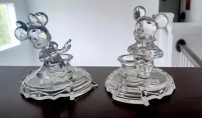 Lenox DISNEY Full Lead Crystal MICKEY & MINNIE 4  CANDLESTICK Holder • $19.99