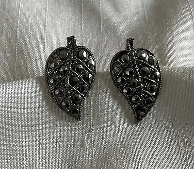 Vintage Clip On Earrings Small Marcasite Leaves. • £5