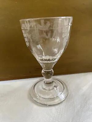 Antique 18th Century Drinking Glass With Etched Bowl & Folded Foot • £75
