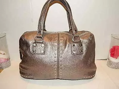 MICHAEL KORS Pewter Leather Astor Studded Satchel Handbag • $299.69