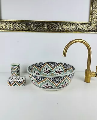 Round Bathroom Vessel Sink Countertop Modern Ceramic Wash Basin Hand Painted. • $70