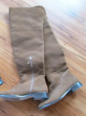 J. Crew Brown Suede Leather 23  Above Knee Low Heel Boot Size 9 • $15