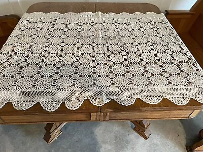 Vtg Handmade Crochet Tablecloth  Off White/Beige Excellent Condition 40X54 • $15