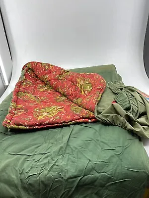 Vintage Coleman Sleeping Bag USA Green W/Red Duck Pattern • $70.69